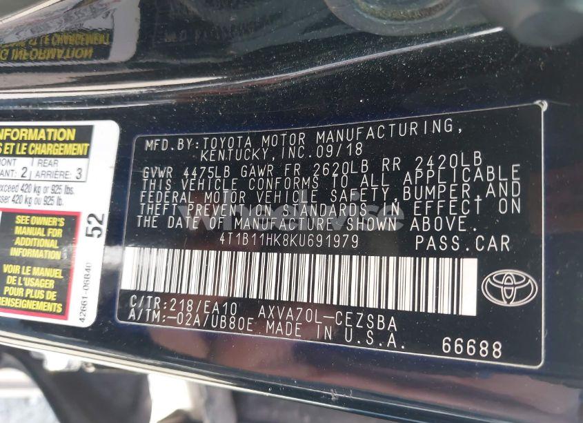 Photo 9 of 2019 Toyota Camry SE (VIN 4T1B11HK8KU691979)