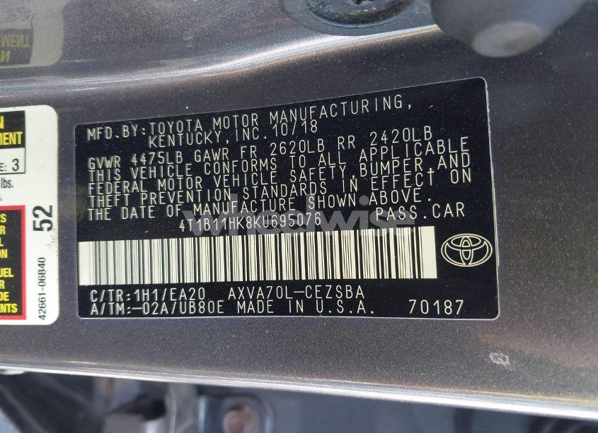 Photo 9 of 2019 Toyota Camry SE (VIN 4T1B11HK8KU695076)