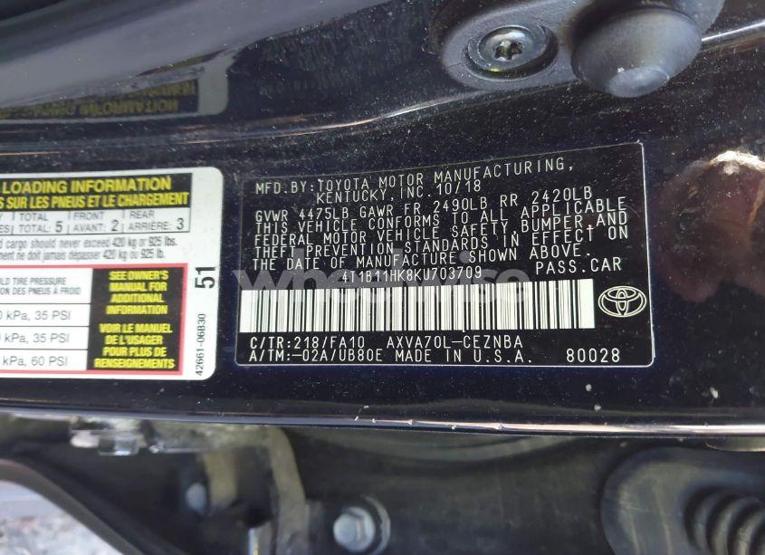 Photo 9 of 2019 Toyota Camry LE (VIN 4T1B11HK8KU703709)