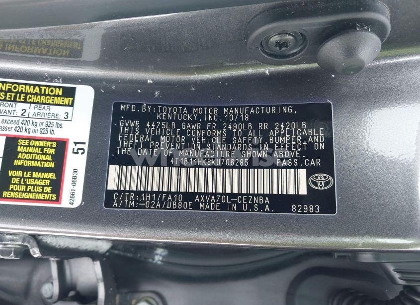 Photo 9 of 2019 Toyota Camry LE (VIN 4T1B11HK8KU706285)