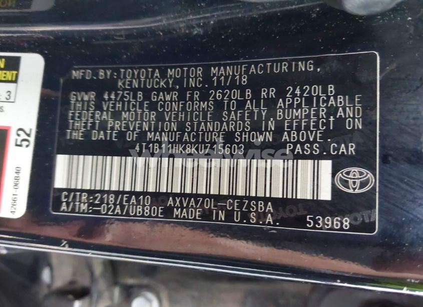 Photo 9 of 2019 Toyota Camry SE (VIN 4T1B11HK8KU715603)