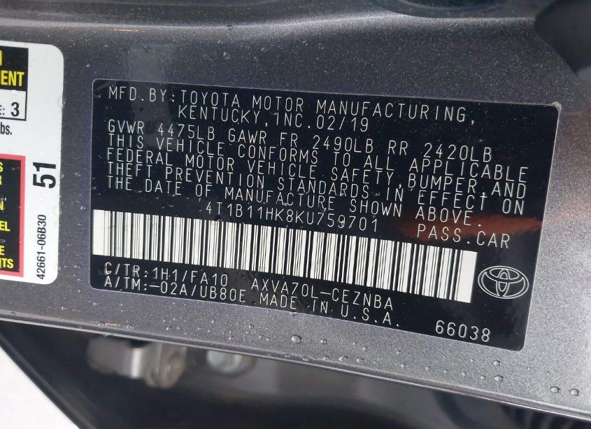 Photo 9 of 2019 Toyota Camry LE (VIN 4T1B11HK8KU759701)