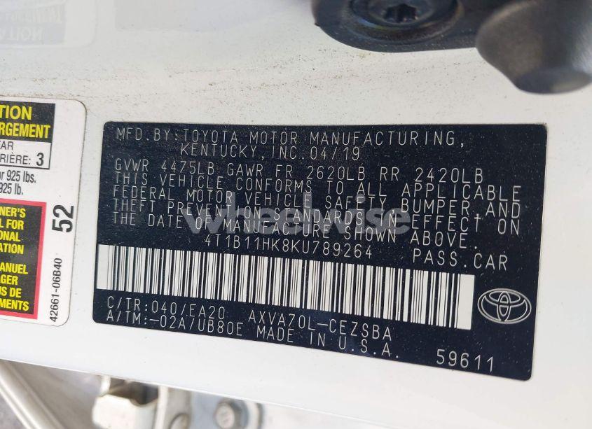 Photo 9 of 2019 Toyota Camry SE (VIN 4T1B11HK8KU789264)