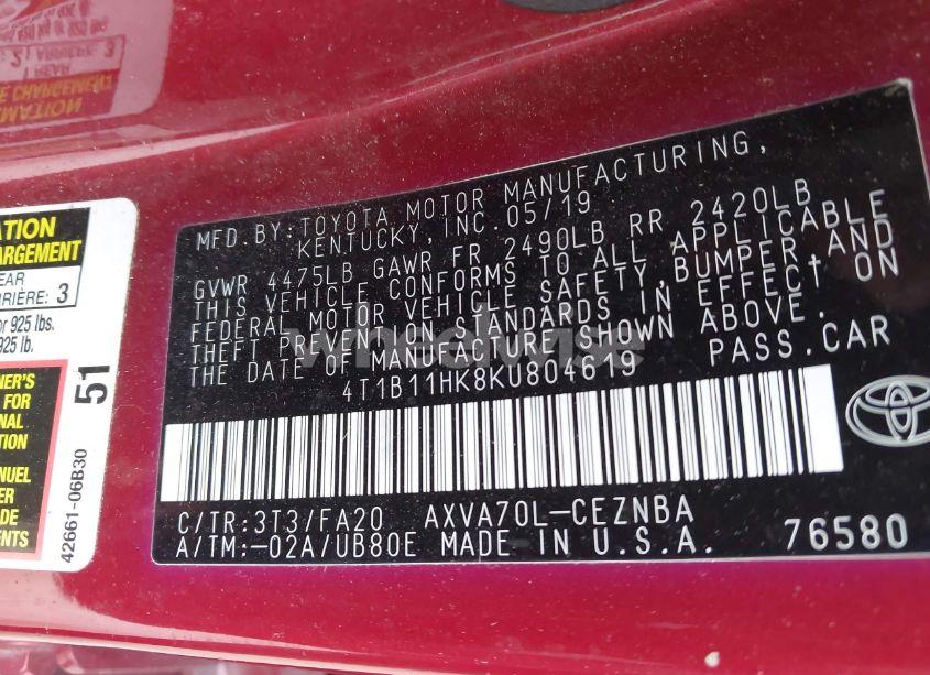 Photo 9 of 2019 Toyota Camry LE (VIN 4T1B11HK8KU804619)