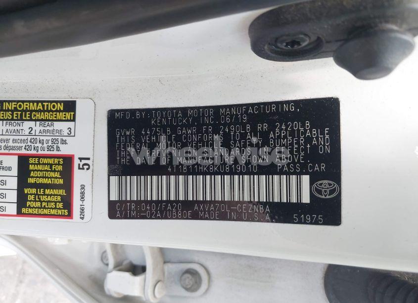 Photo 9 of 2019 Toyota Camry L/LE/SE/XLE (VIN 4T1B11HK8KU819010)