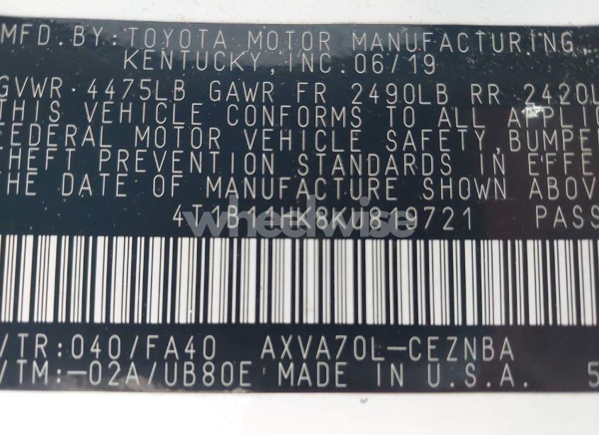 Photo 9 of 2019 Toyota Camry LE (VIN 4T1B11HK8KU819721)