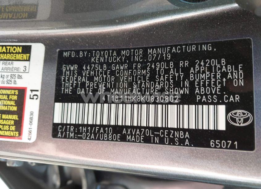 Photo 9 of 2019 Toyota Camry LE (VIN 4T1B11HK8KU830802)