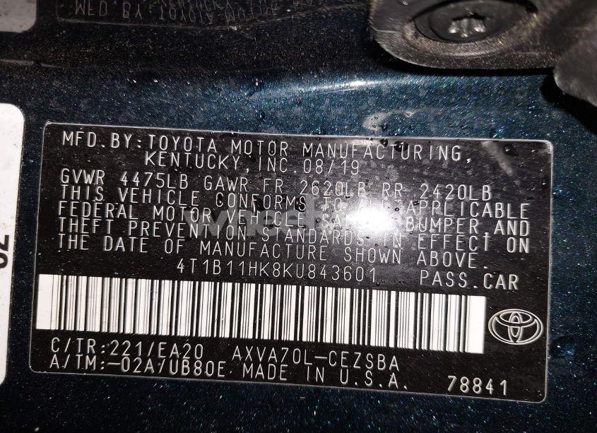 Photo 9 of 2019 Toyota Camry SE (VIN 4T1B11HK8KU843601)