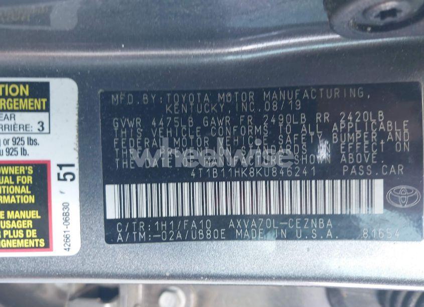Photo 9 of 2019 Toyota Camry LE (VIN 4T1B11HK8KU846241)
