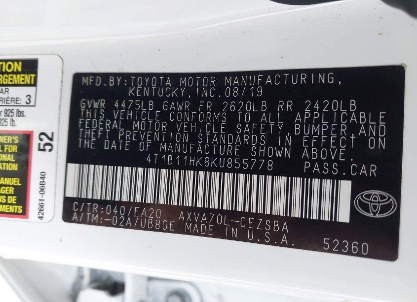 Photo 9 of 2019 Toyota Camry SE (VIN 4T1B11HK8KU855778)