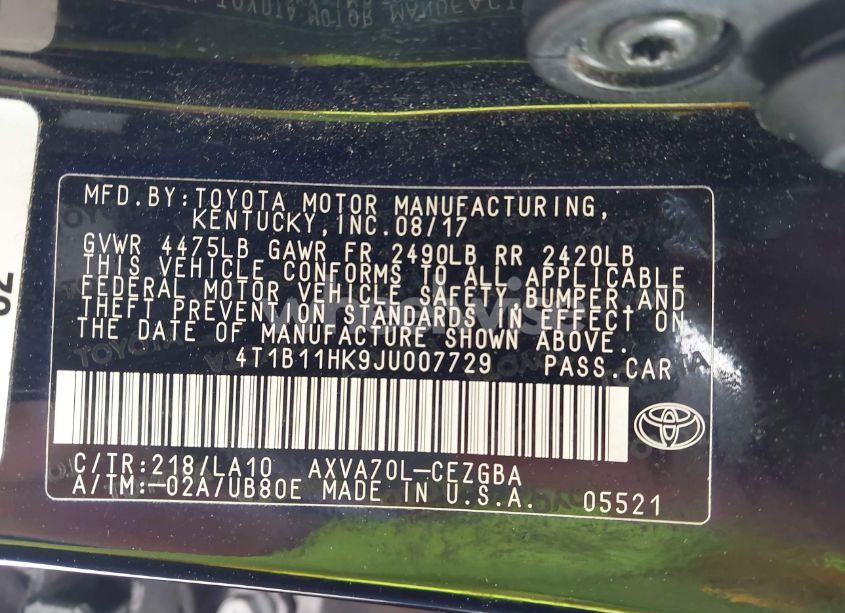 Photo 9 of 2018 Toyota Camry XLE (VIN 4T1B11HK9JU007729)