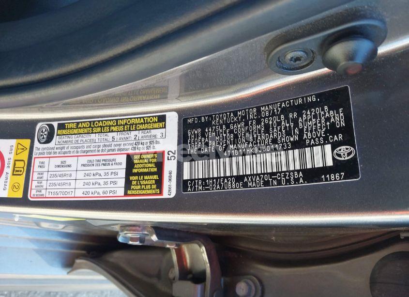 Photo 9 of 2018 Toyota Camry SE (VIN 4T1B11HK9JU011733)