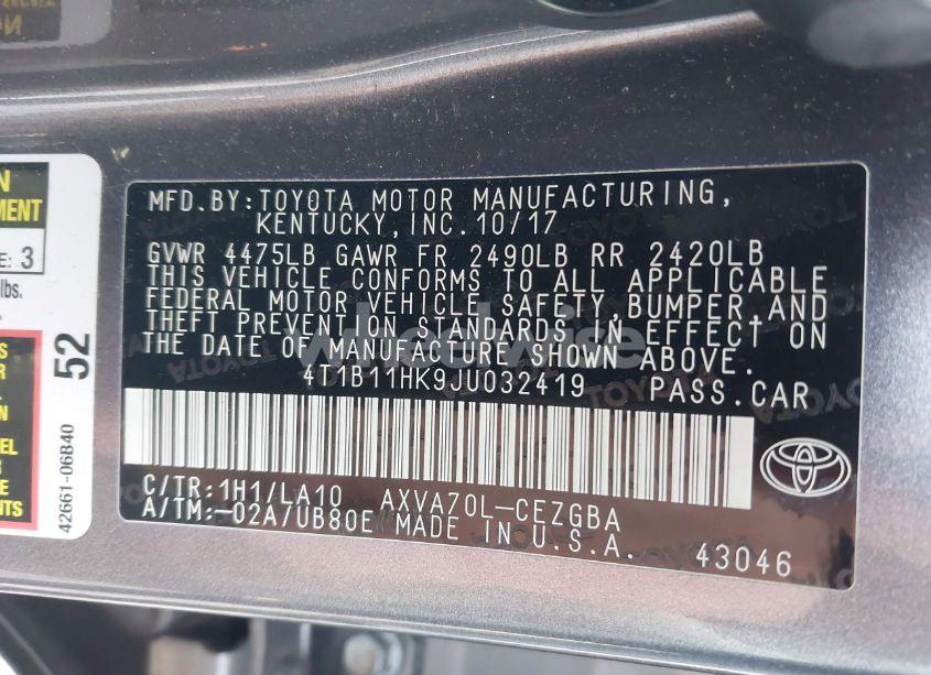 Photo 9 of 2018 Toyota Camry XLE (VIN 4T1B11HK9JU032419)