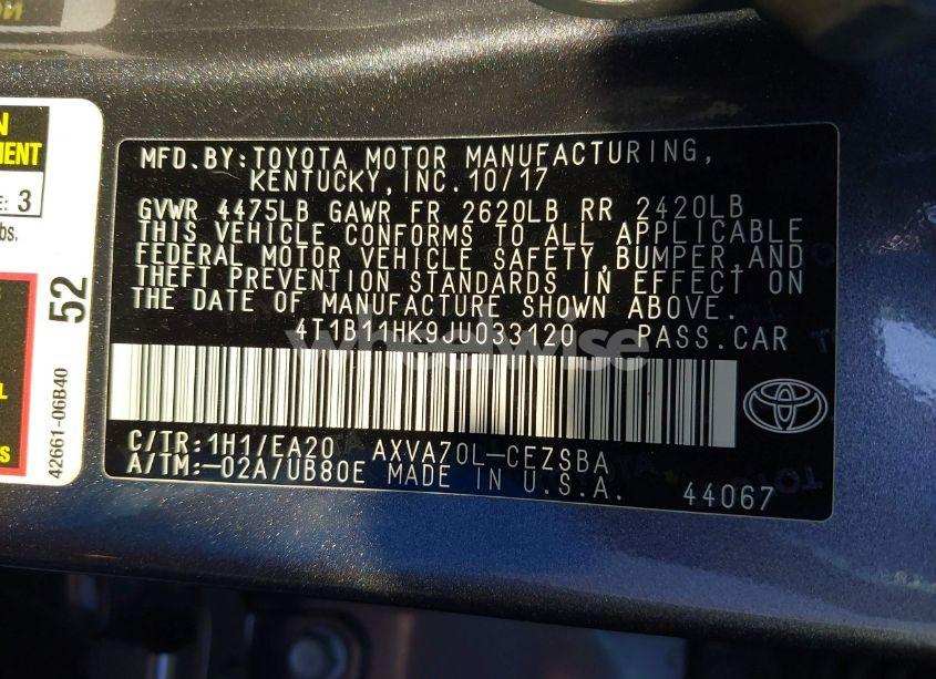 Photo 9 of 2018 Toyota Camry SE (VIN 4T1B11HK9JU033120)