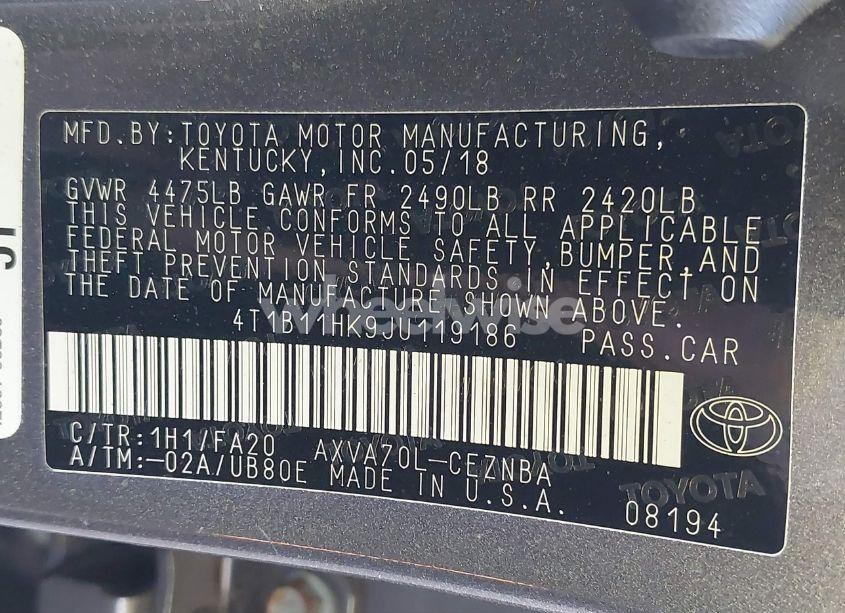 Photo 9 of 2018 Toyota Camry LE (VIN 4T1B11HK9JU119186)