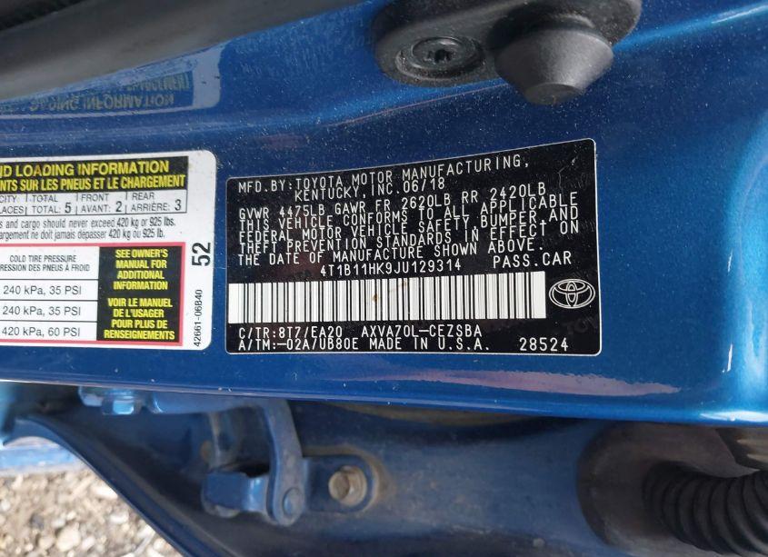 Photo 9 of 2018 Toyota Camry SE (VIN 4T1B11HK9JU129314)