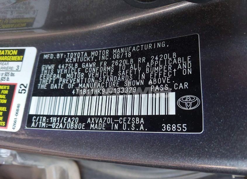 Photo 9 of 2018 Toyota Camry SE (VIN 4T1B11HK9JU133329)