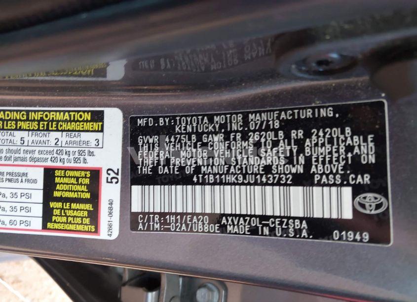 Photo 9 of 2018 Toyota Camry SE (VIN 4T1B11HK9JU143732)