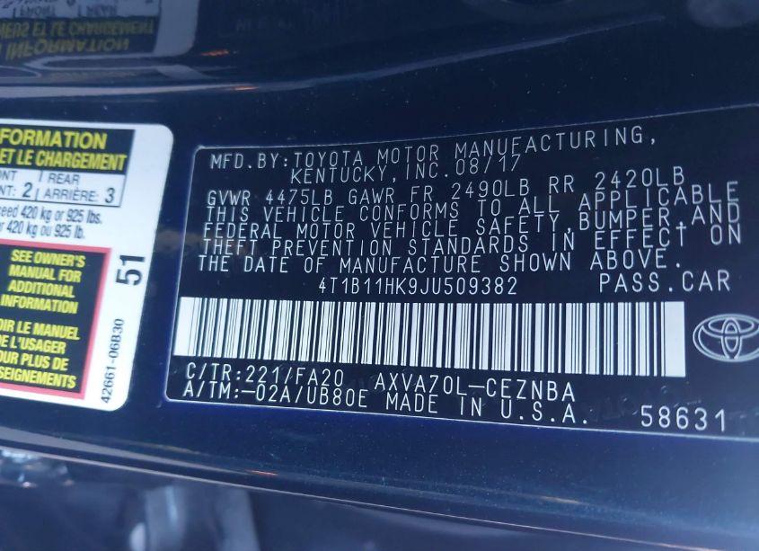 Photo 9 of 2018 Toyota Camry LE (VIN 4T1B11HK9JU509382)