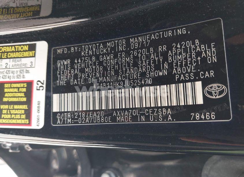 Photo 9 of 2018 Toyota Camry SE (VIN 4T1B11HK9JU525470)