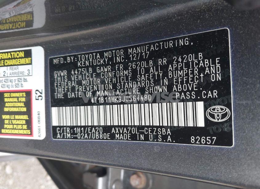 Photo 9 of 2018 Toyota Camry SE (VIN 4T1B11HK9JU564480)