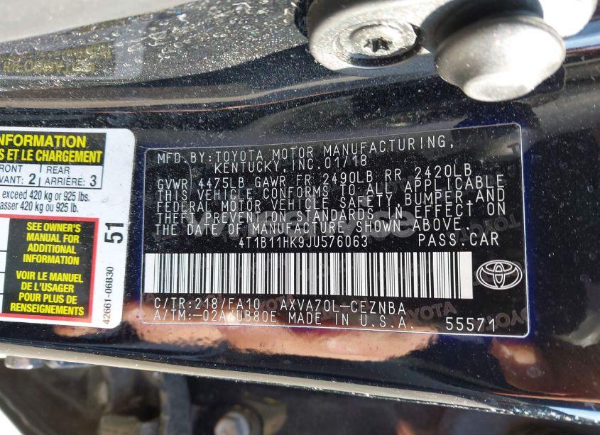 Photo 9 of 2018 Toyota Camry LE (VIN 4T1B11HK9JU576063)