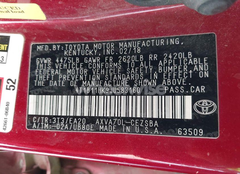 Photo 9 of 2018 Toyota Camry SE (VIN 4T1B11HK9JU583160)