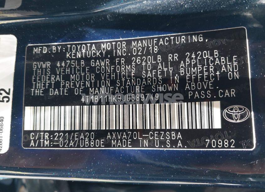 Photo 9 of 2018 Toyota Camry SE (VIN 4T1B11HK9JU589749)