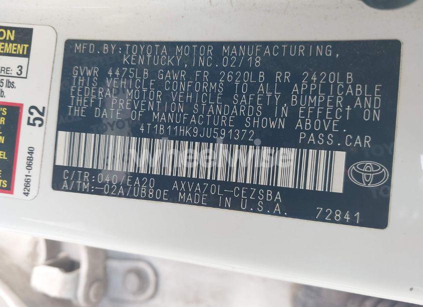 Photo 9 of 2018 Toyota Camry SE (VIN 4T1B11HK9JU591372)