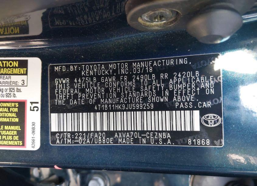 Photo 9 of 2018 Toyota Camry LE (VIN 4T1B11HK9JU599259)