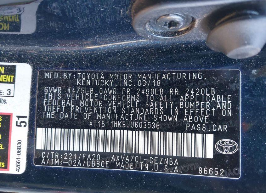 Photo 9 of 2018 Toyota Camry LE (VIN 4T1B11HK9JU603536)