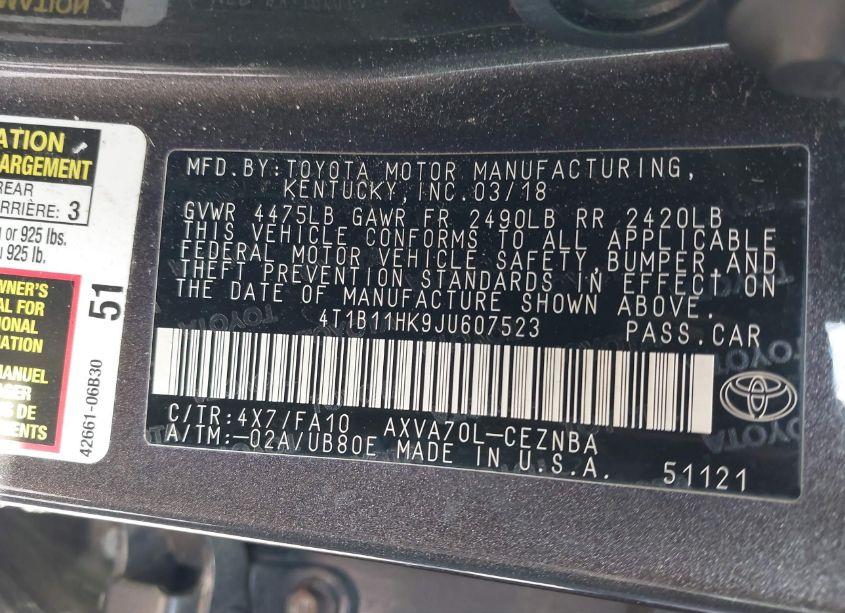 Photo 9 of 2018 Toyota Camry LE (VIN 4T1B11HK9JU607523)