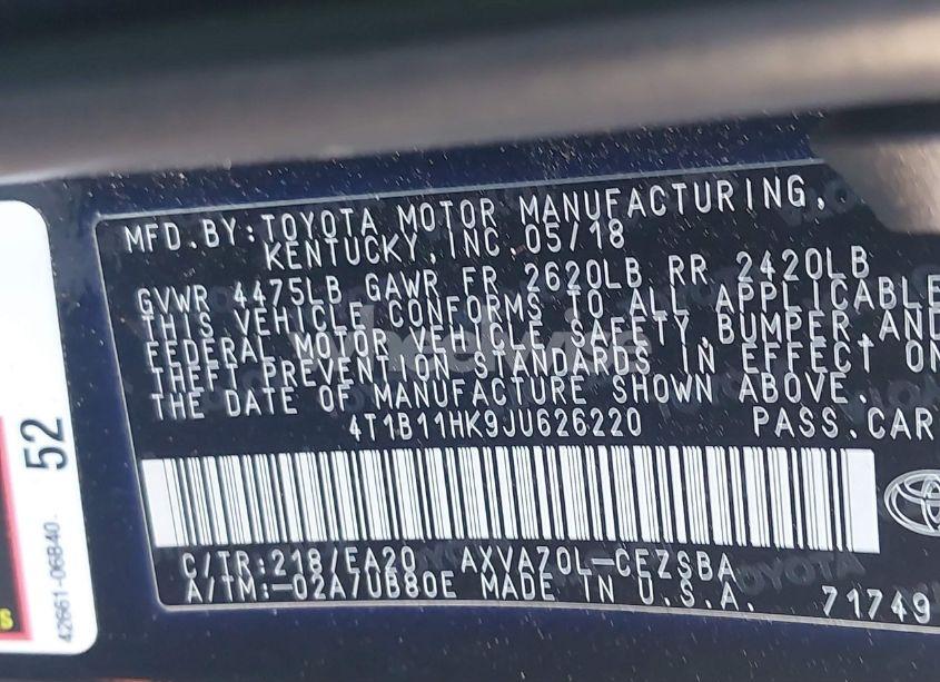 Photo 9 of 2018 Toyota Camry SE (VIN 4T1B11HK9JU626220)