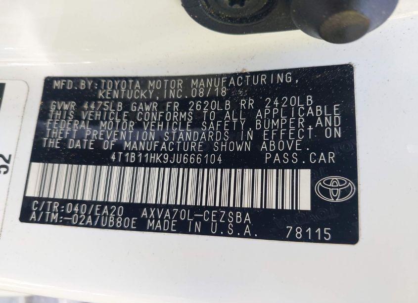 Photo 9 of 2018 Toyota Camry SE (VIN 4T1B11HK9JU666104)