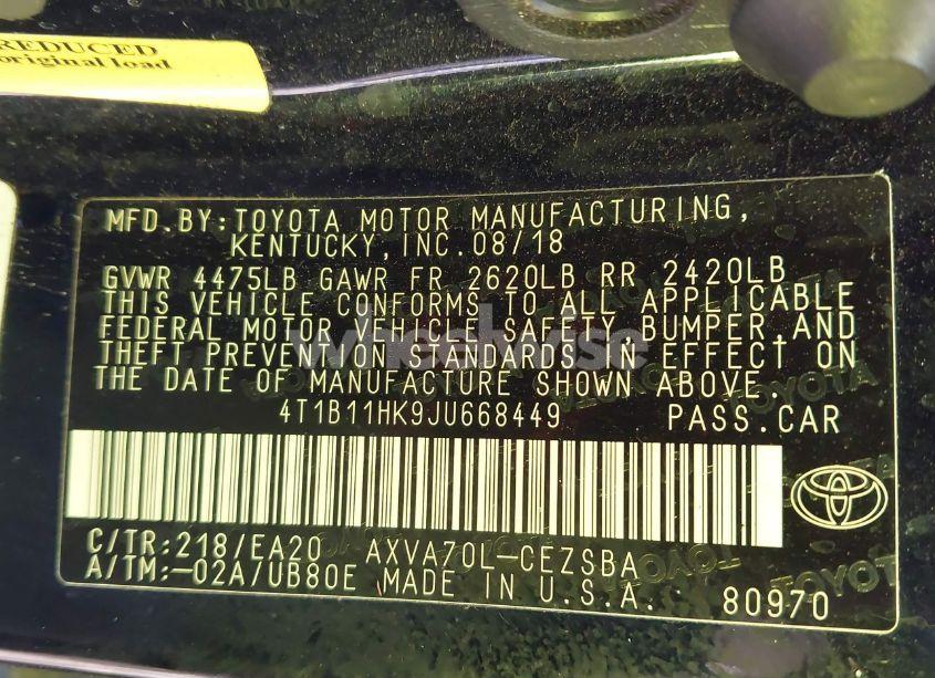 Photo 9 of 2018 Toyota Camry L/LE/XLE/SE/XSE (VIN 4T1B11HK9JU668449)