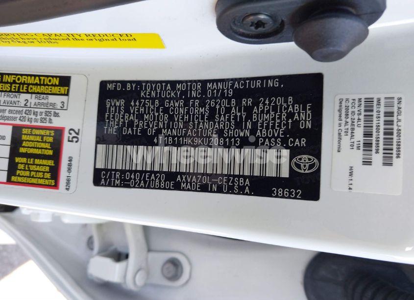 Photo 9 of 2019 Toyota Camry SE (VIN 4T1B11HK9KU208113)