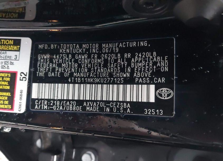 Photo 9 of 2019 Toyota Camry SE (VIN 4T1B11HK9KU277125)