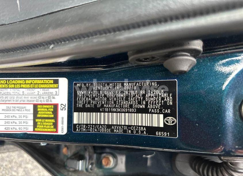 Photo 9 of 2019 Toyota Camry L/LE/XLE/SE/XSE (VIN 4T1B11HK9KU691893)