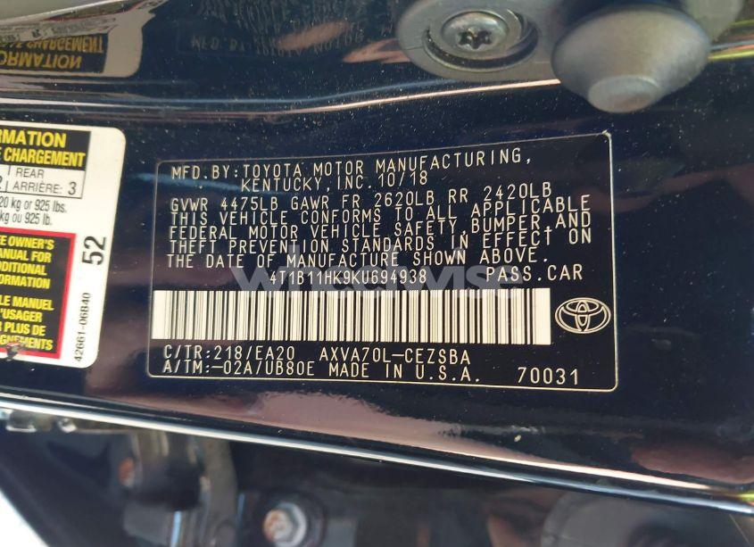 Photo 9 of 2019 Toyota Camry L/LE/SE/XLE (VIN 4T1B11HK9KU694938)