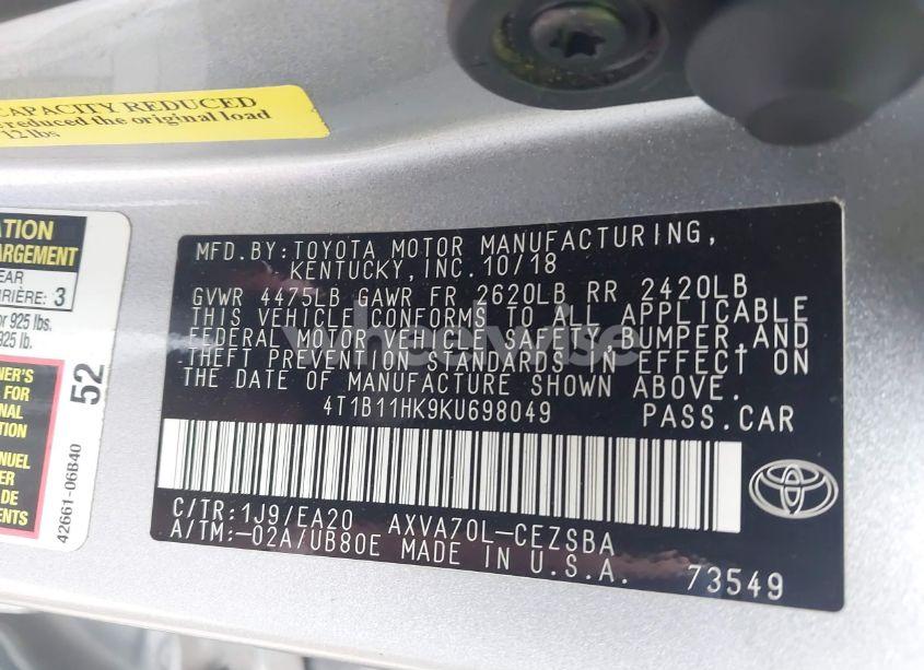 Photo 9 of 2019 Toyota Camry SE (VIN 4T1B11HK9KU698049)