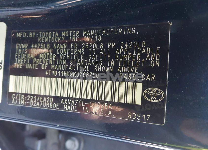 Photo 9 of 2019 Toyota Camry SE (VIN 4T1B11HK9KU706750)