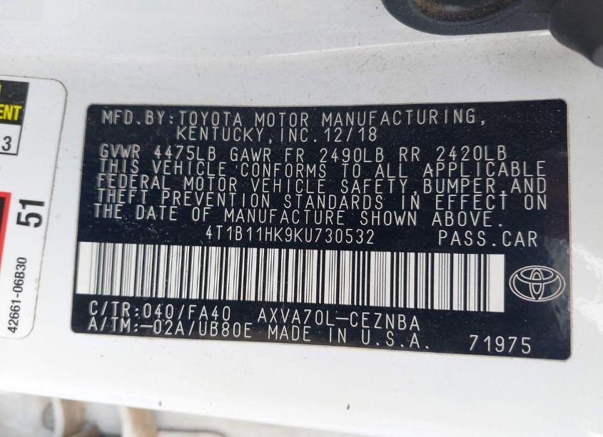 Photo 9 of 2019 Toyota Camry LE (VIN 4T1B11HK9KU730532)