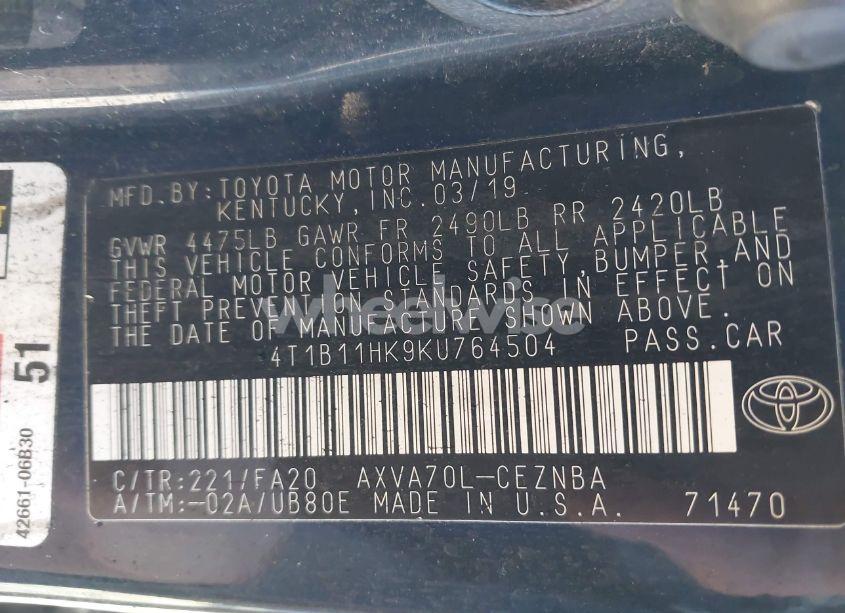 Photo 9 of 2019 Toyota Camry LE (VIN 4T1B11HK9KU764504)