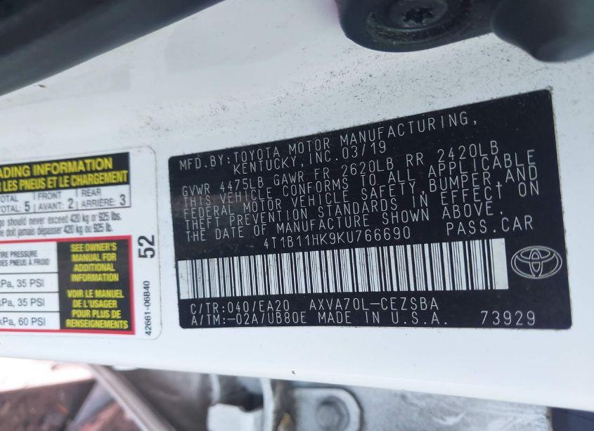 Photo 9 of 2019 Toyota Camry SE (VIN 4T1B11HK9KU766690)