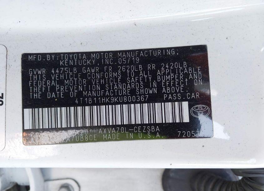 Photo 9 of 2019 Toyota Camry SE (VIN 4T1B11HK9KU800367)