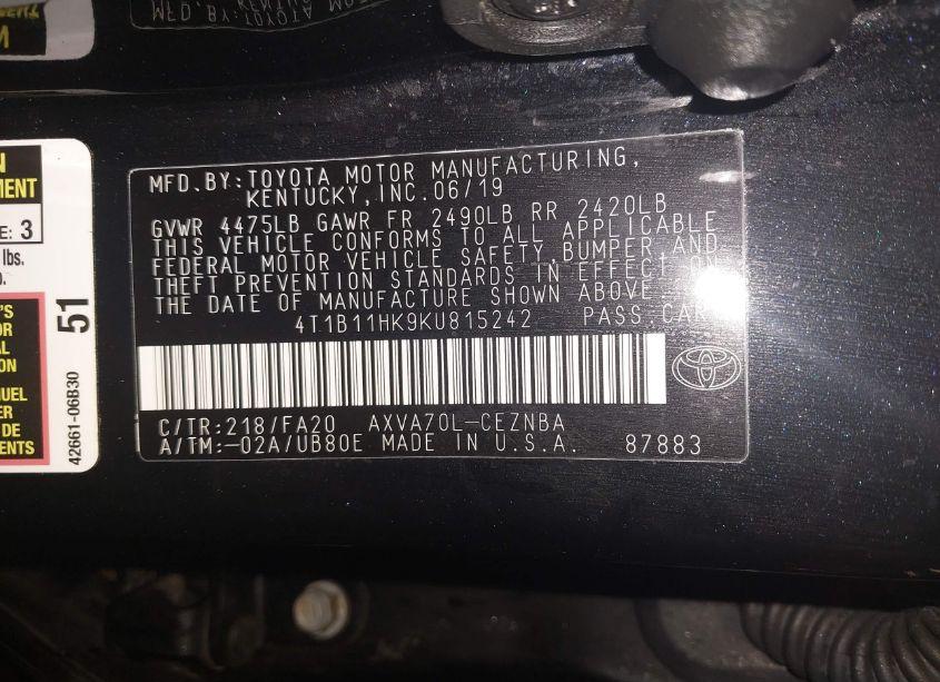 Photo 9 of 2019 Toyota Camry LE (VIN 4T1B11HK9KU815242)