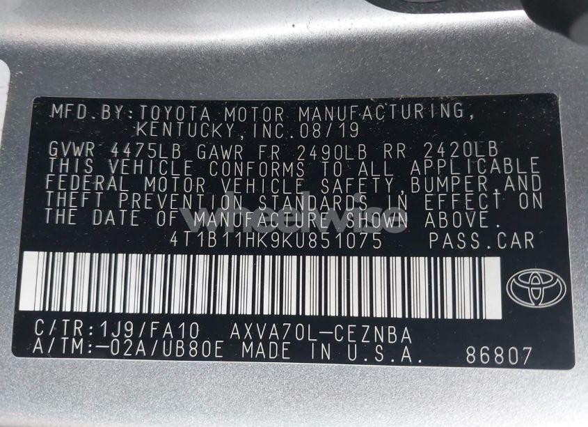 Photo 9 of 2019 Toyota Camry LE (VIN 4T1B11HK9KU851075)