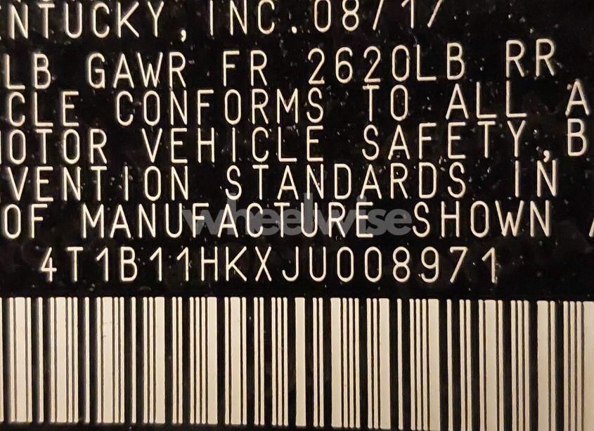 Photo 9 of 2018 Toyota Camry SE (VIN 4T1B11HKXJU008971)