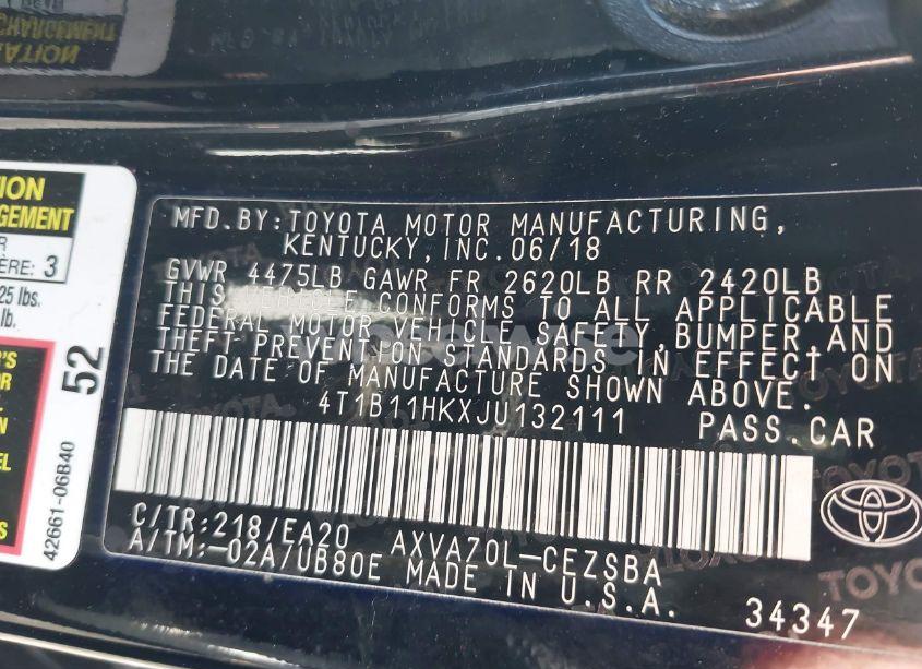 Photo 9 of 2018 Toyota Camry SE (VIN 4T1B11HKXJU132111)