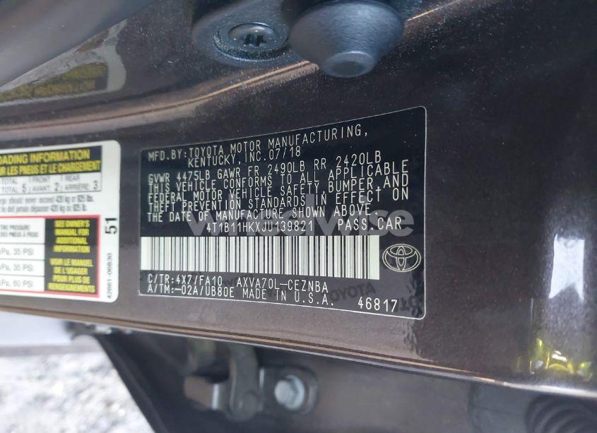 Photo 9 of 2018 Toyota Camry LE (VIN 4T1B11HKXJU139821)